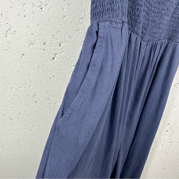 Susina size Small Blue Linen Blend Smocked Jumpsuit - Picture 6 of 15
